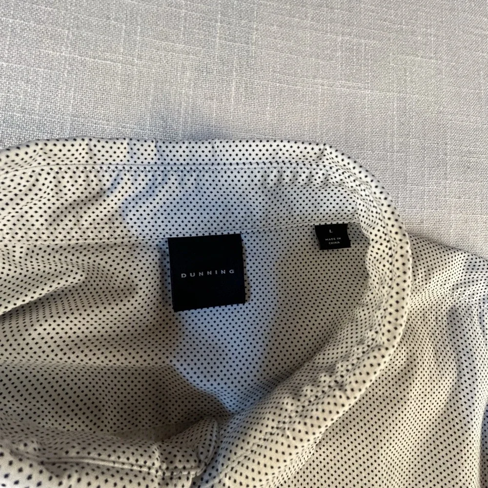 Dunning Dress Shirt Mens Large White Dot Long Sleeve Button-Up‎ Stretch Reg Fit